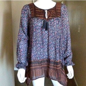 Urban Outfitters Floral Tunic Long Sleeve  Blouse Boho Style
